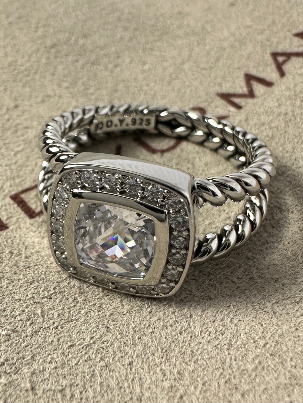 David Yurman Petite Albion Sterling Silver Pave White Topaz Ring Size 6.25